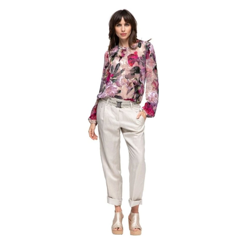 Beate Heymann Floral Sheer Blouse Sz 12 Velvet Burnout Pink Designer Feminine